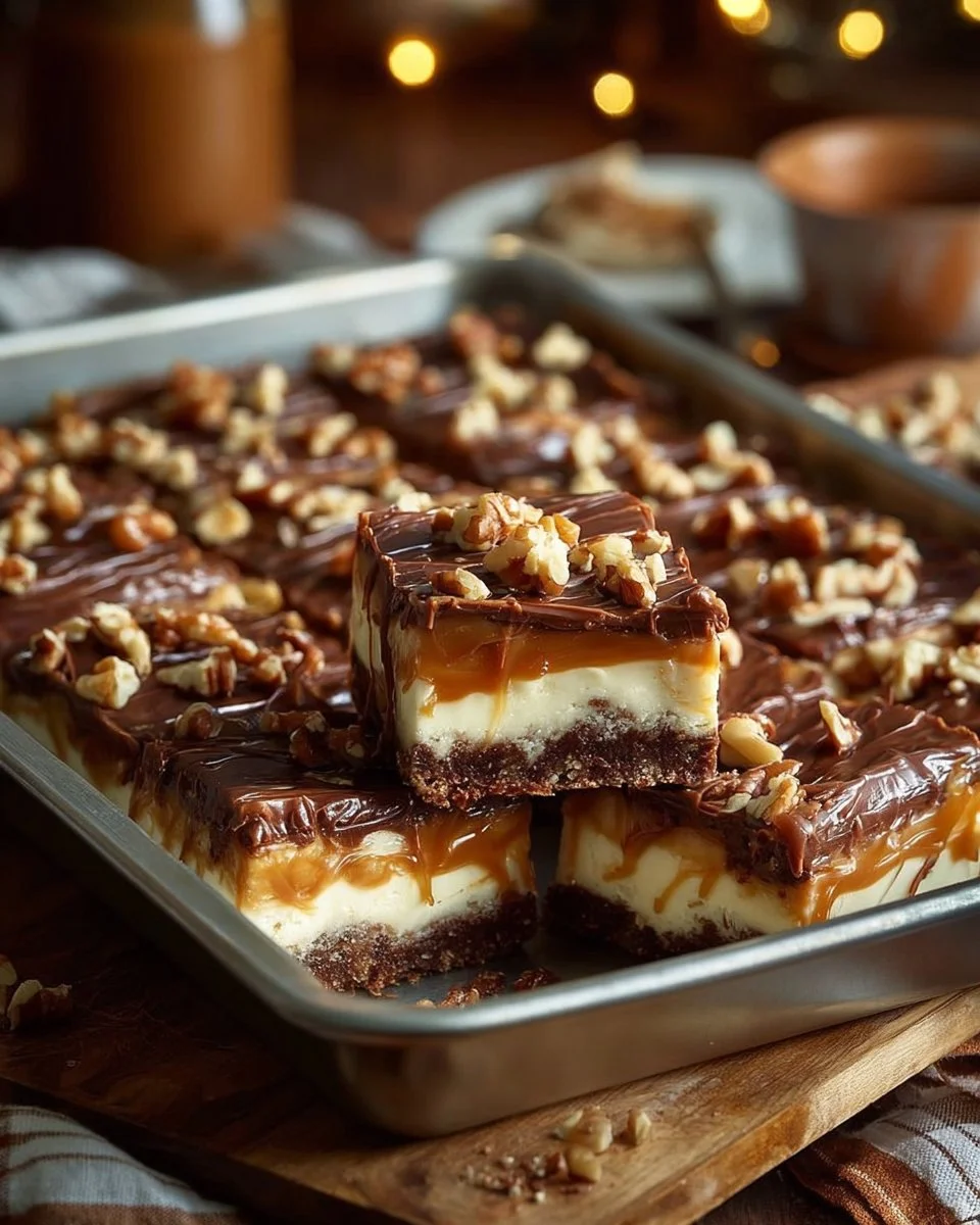 Delicious Payday Cookie Bars decorated with nuts and chocolate chips