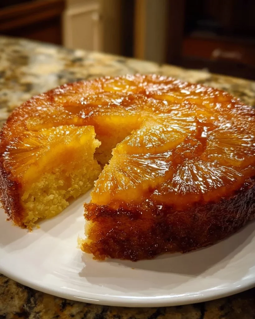 Delicious pineapple juice cake slice topped with whipped cream and cherries