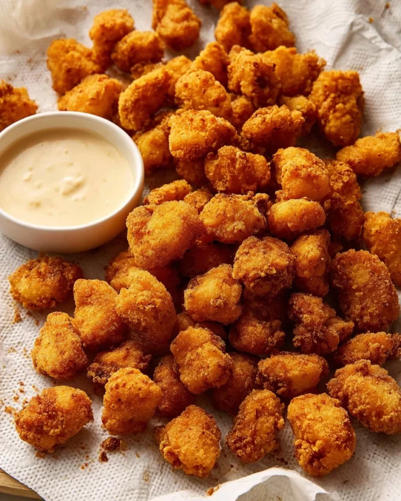 Crispy homemade Popcorn Chicken served with dipping sauce