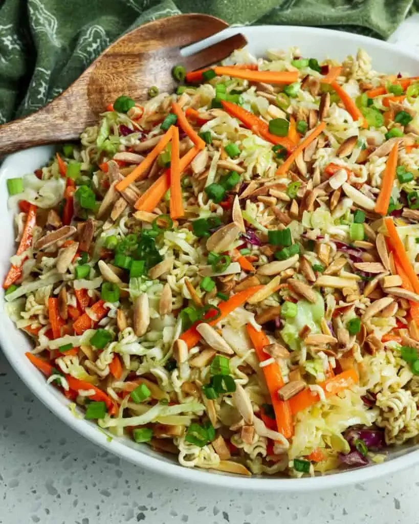 Fresh and colorful Ramen Noodle Salad with vegetables and dressing