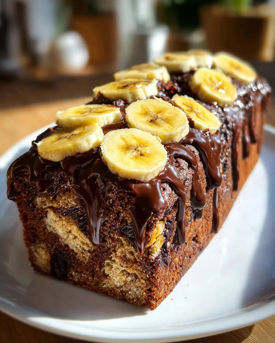 Delicious slice of Reese's peanut butter banana bread on a wood table