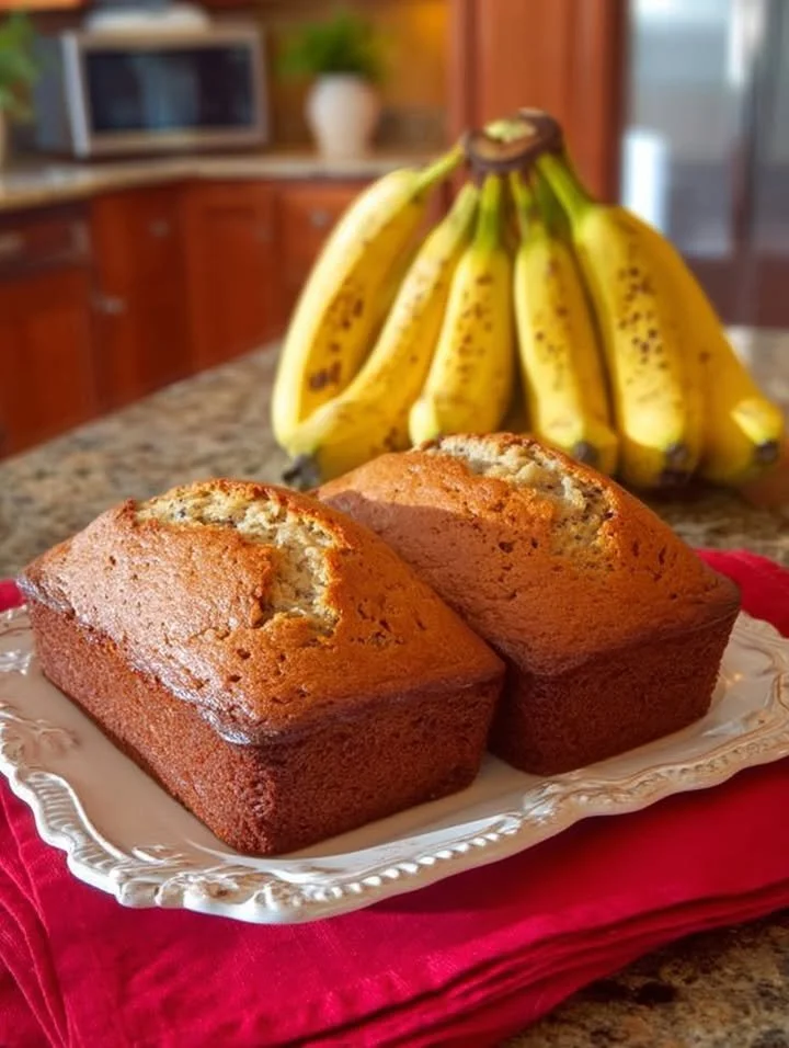 Loaf of rich banana bread with nuts and chocolate chips on a wooden table