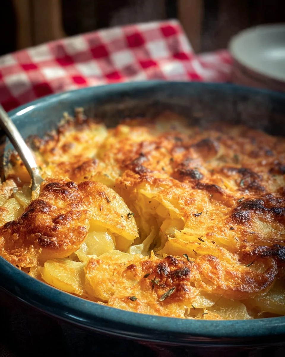 Savoyard Potato Gratin with creamy cheese and layers of potatoes