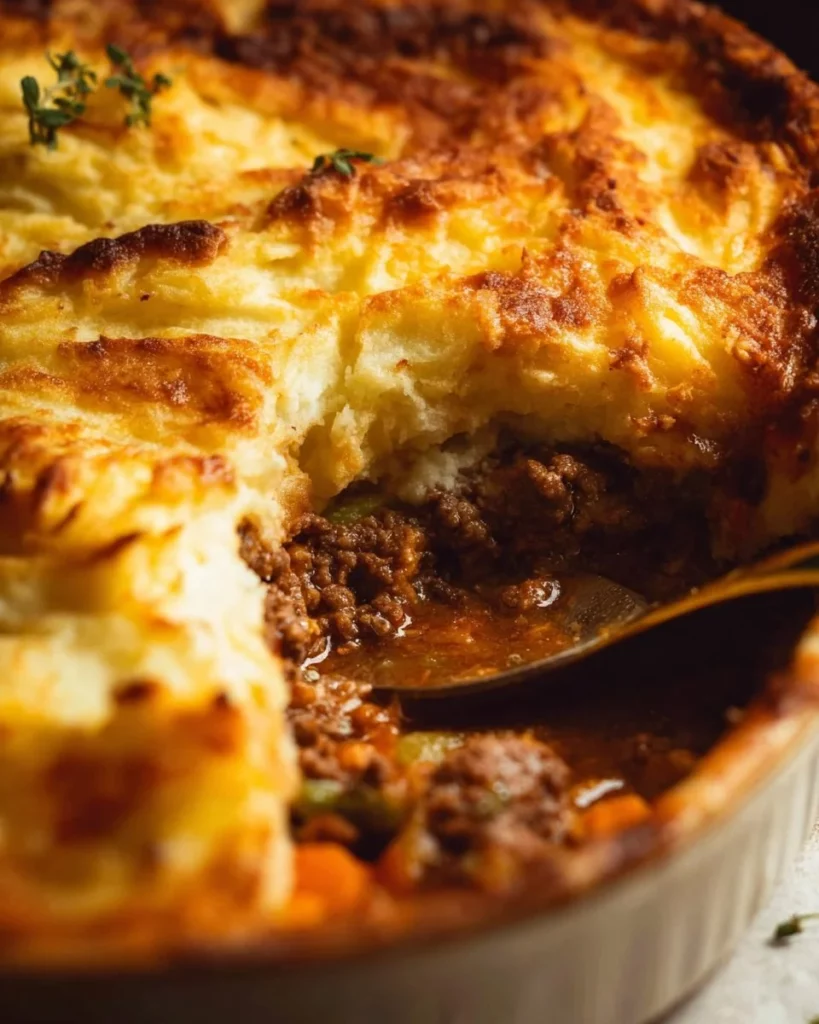 Delicious Shepherd's Pie with mashed potatoes and ground meat
