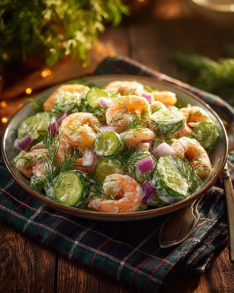 Delicious shrimp salad with fresh vegetables and dressing