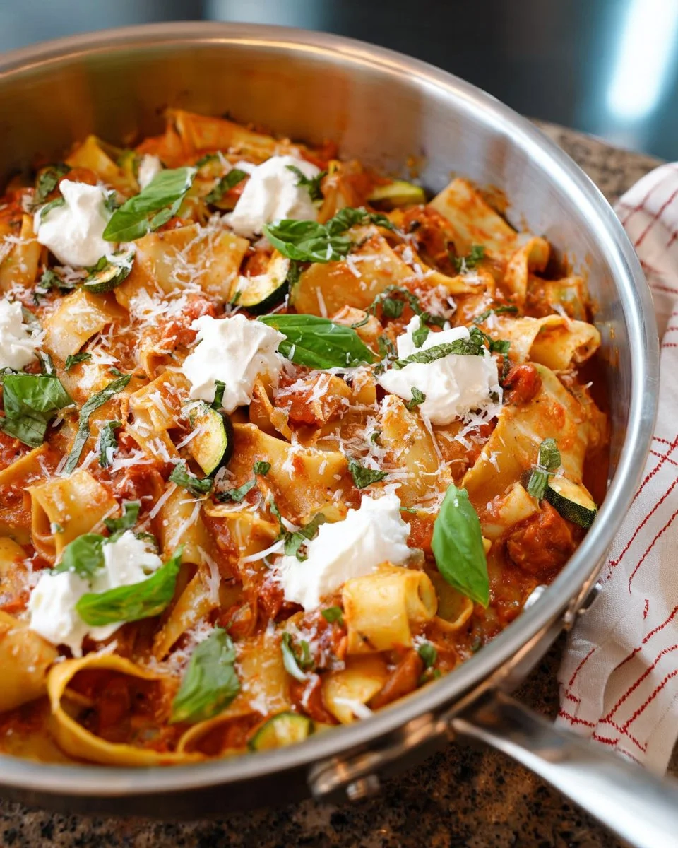 Skillet Summer Vegetable Lasagna with fresh vegetables and cheese