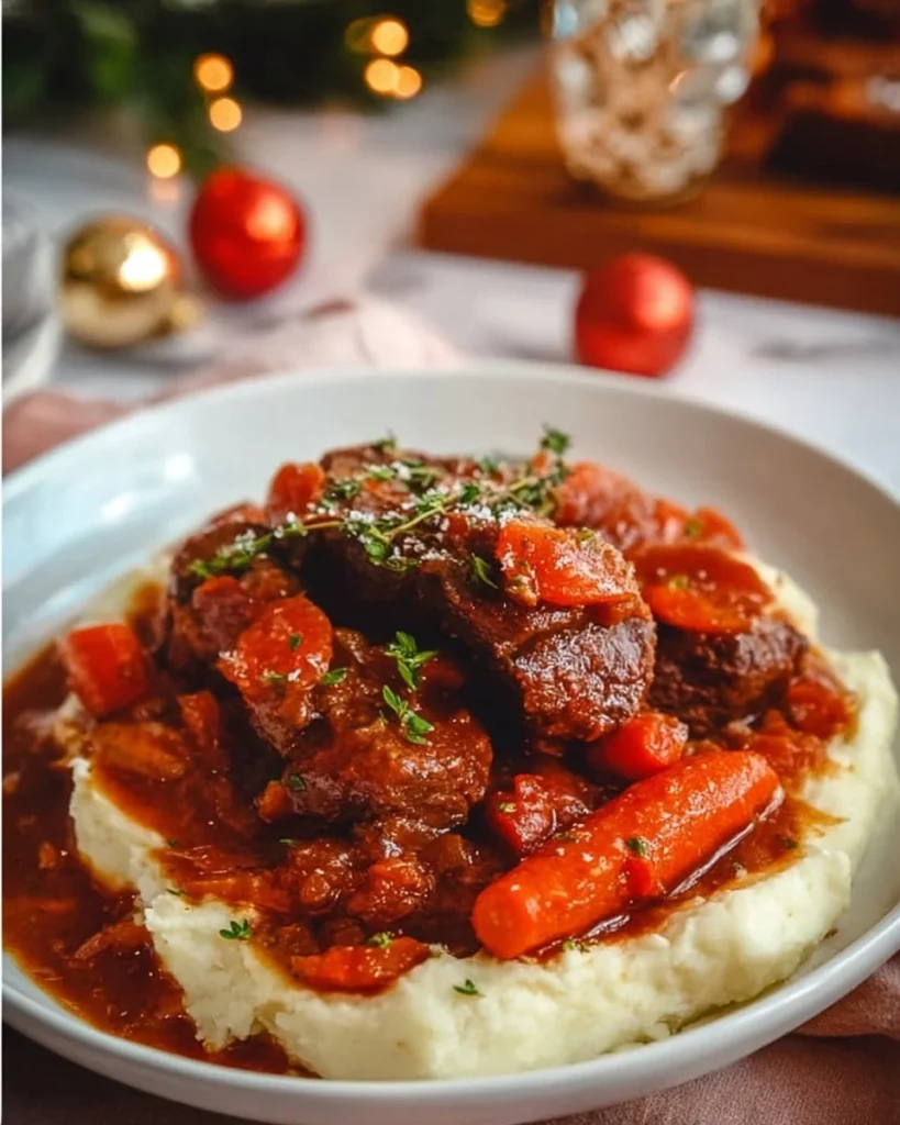 Delicious slow-cooked beef round steak served with herbs and spices.