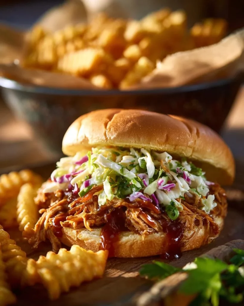 Delicious Slow Cooker BBQ Chicken Sandwich served on a plate