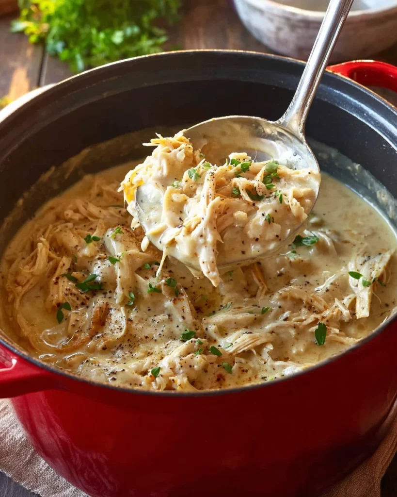 Slow cooker chicken and gravy served with mashed potatoes