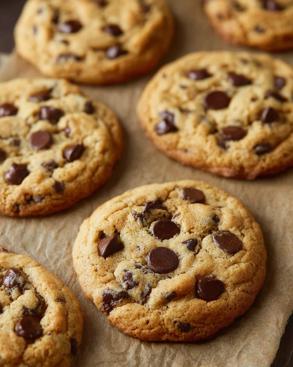 Deliciously chewy sourdough chocolate chip cookies on a baking tray