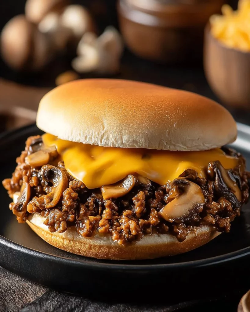 Delicious Steakhouse Burger Sloppy Joes served on a wooden plate