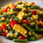 Delicious summer corn salad with fresh asparagus and vibrant vegetables
