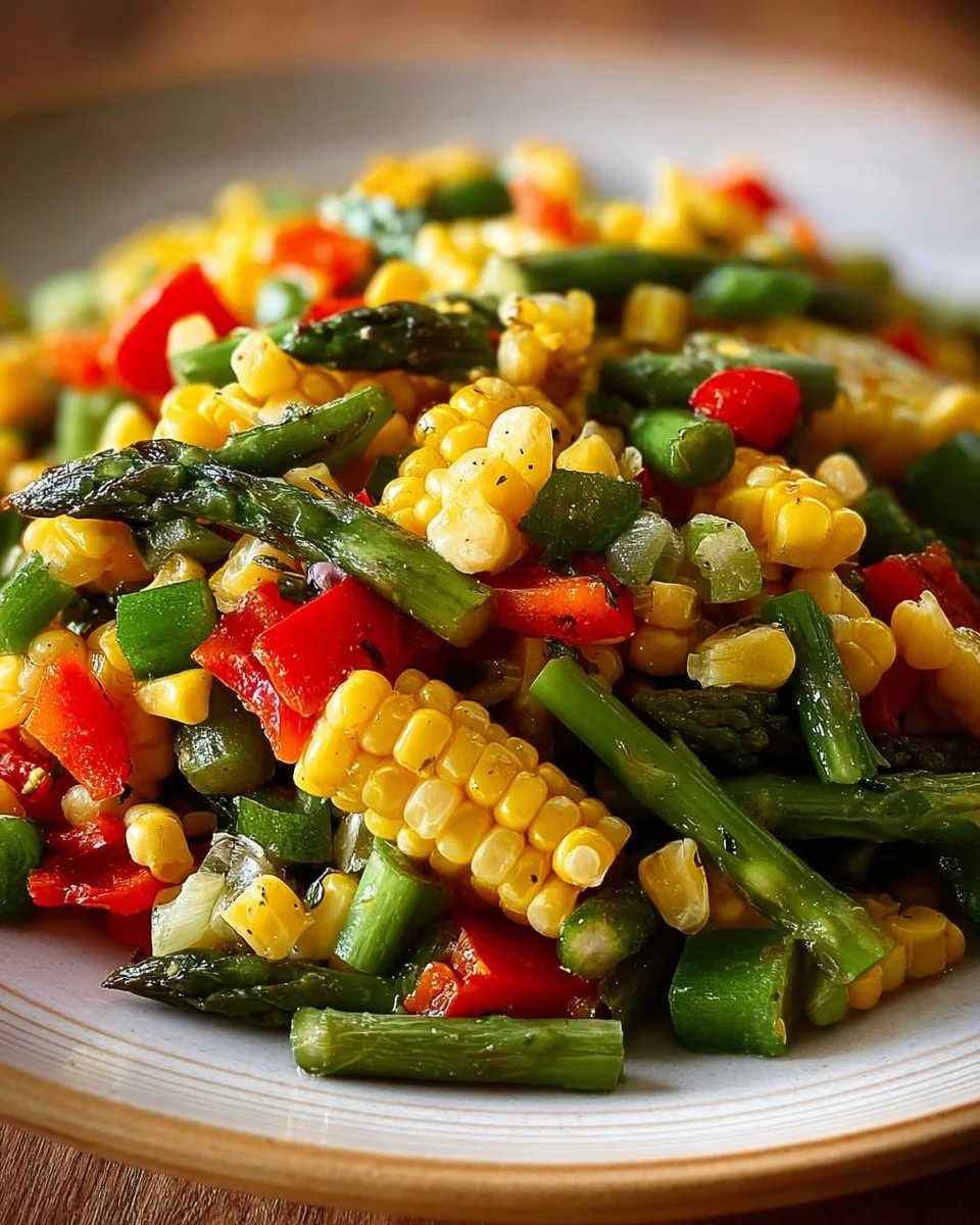 Delicious summer corn salad with fresh asparagus and vibrant vegetables