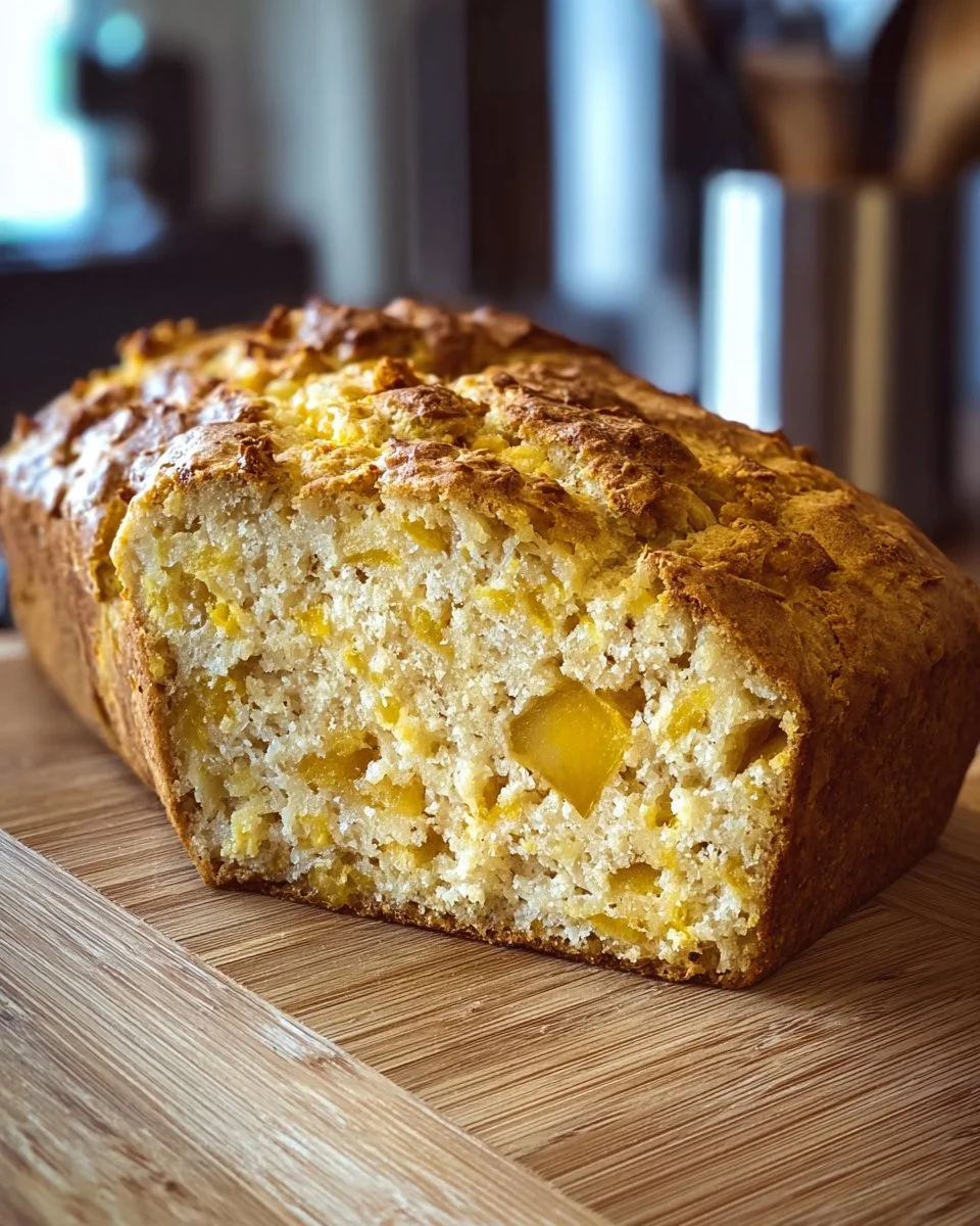 Freshly baked summer squash bread on a wooden cutting board.