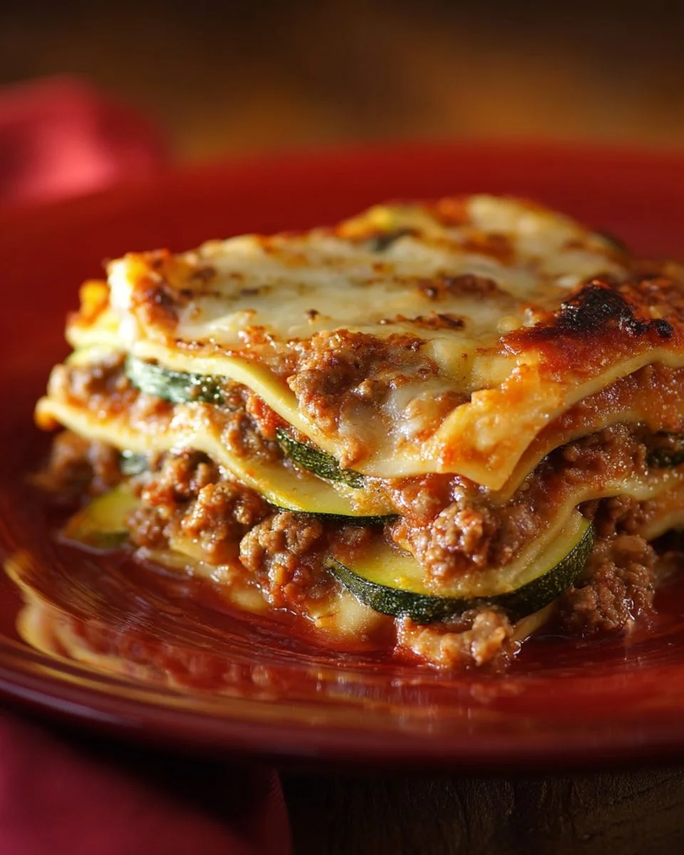 Delicious summer zucchini lasagna with layers of fresh zucchini and cheese.