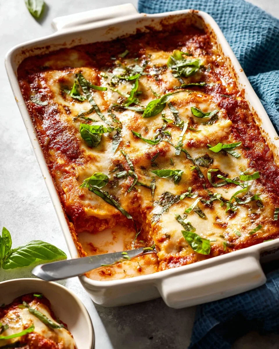 Vegetarian zucchini lasagna layered with cheese and fresh vegetables