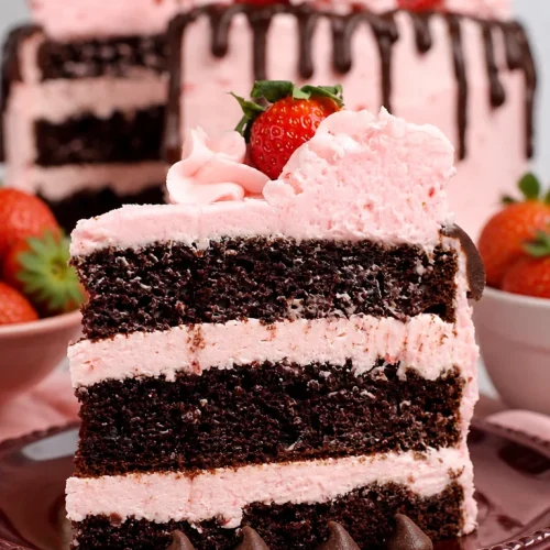 Chocolate Kahlua Cake with Strawberry Buttercream Frosting